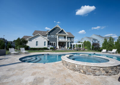 Philly travertine pool house view