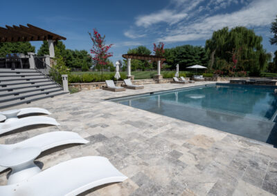 silver travertine detailed of pool