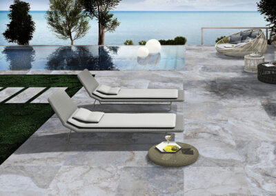 Argento travertino pavers installed near pool