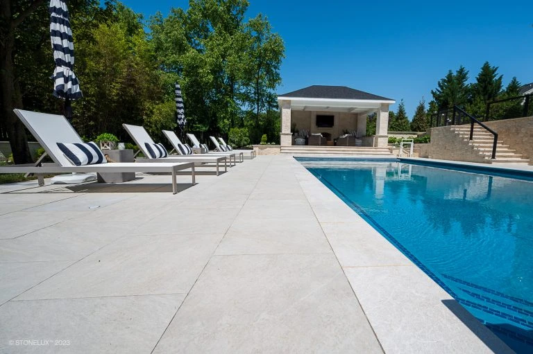 Pera Cream installed around pool
