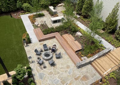 Natural Stone Patio with stone retaining walls